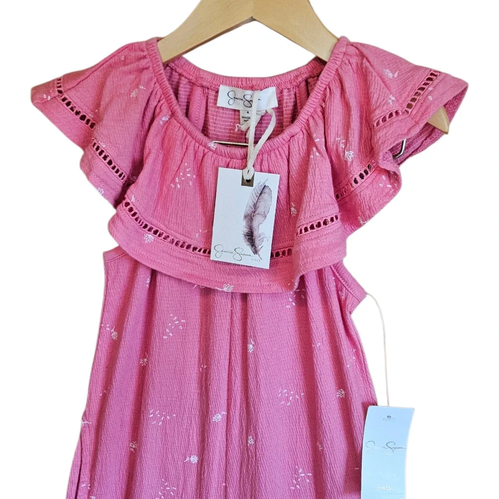 NEW! Jessica Simpson Girls 4 Pink Eyelet Ruffle Wide Leg Jumpsuit NWT Boho